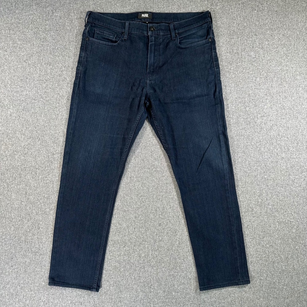 Paige Lennox Slim Fit Jeans Dark Wash Blue Denim Stretch Pants Mens 38x29